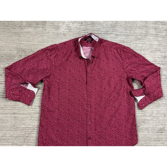 Nine West Shirt Mens XL Red Patterned Button Up Long Sleeve Slim Fit Casual - Picture 2 of 11